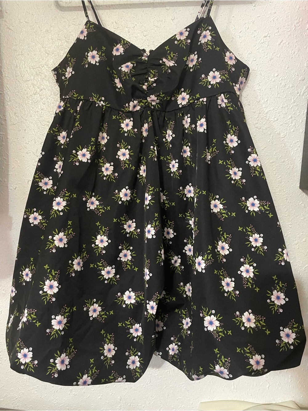 Free People Black Floral Tie-Front Sundress - White & Pink Flowers
